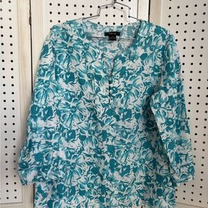 Style & Co. Teal and White Floral Tunic